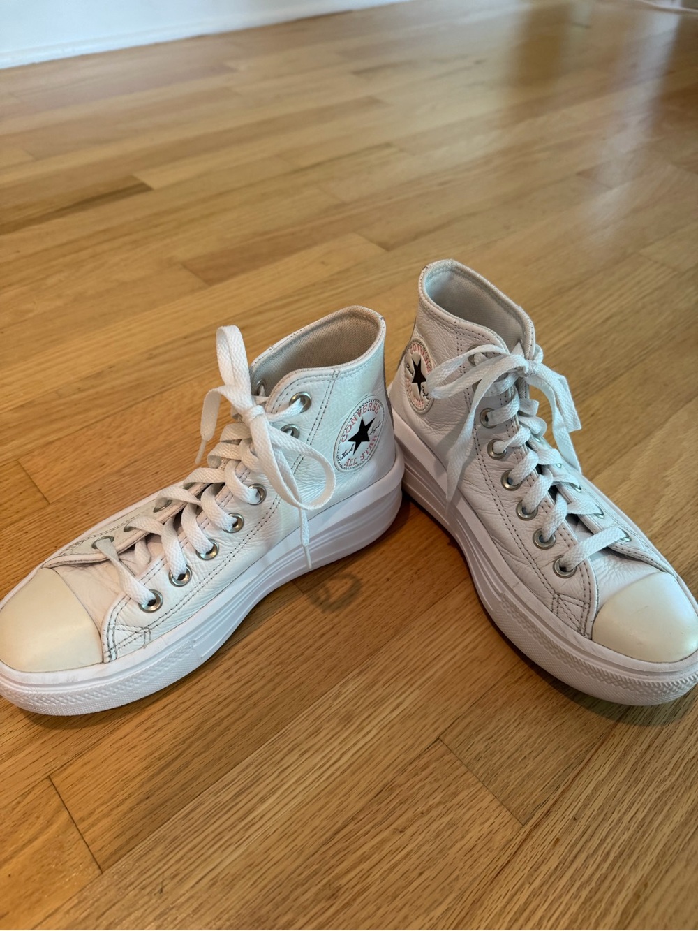 Converse White Leather Platform High Top Sneakers